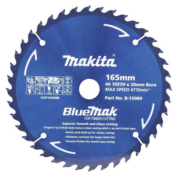 Makita Saw Blade BlueMak 165 x 20mm Bore x 40T