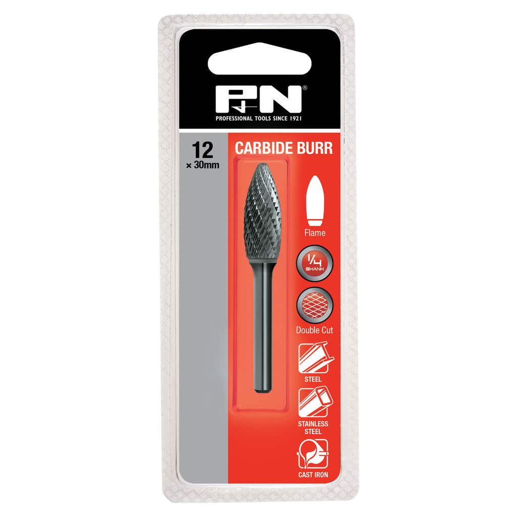 P&N Burr Carbide Flame Dbl-Cut 1/4-Shank 1/2"