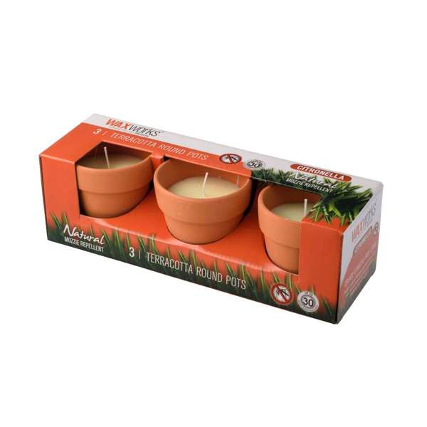 Waxworks Citronella Candle Pot Terracotta - 3 Pack