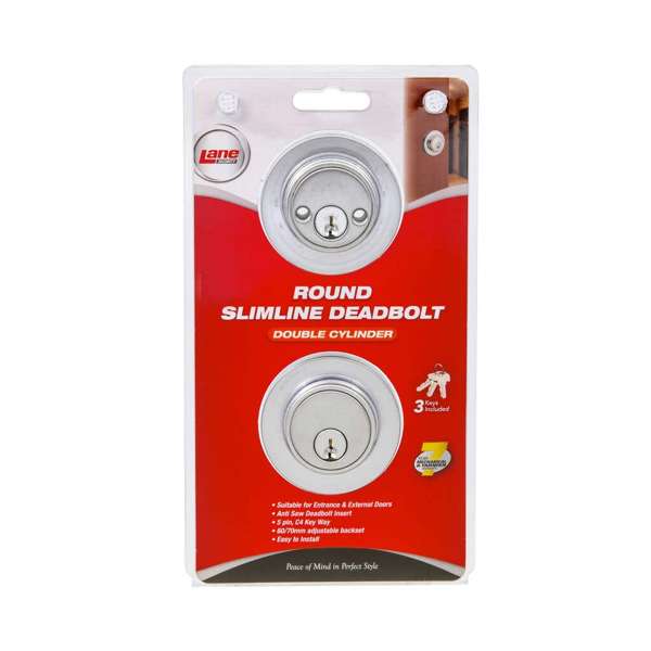 Lane Slimline Deadbolt Round Double Cylinder Brushed Satin Chrome