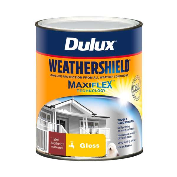 Dulux 1L Gloss Indian Red Weathershield Exterior Paint