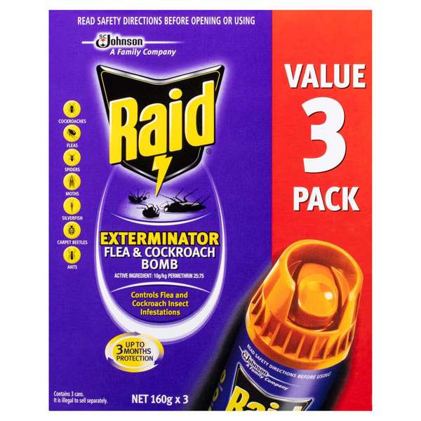 Raid Pest Exterminator Bug & Insect Bomb 160g - 3 Pack