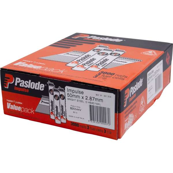 Paslode 50 x 2.87mm Bright D Head Impulse Nails - 3000 Pack