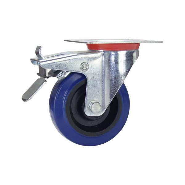 Cold Steel Rubber Swivel Castor with Brake Blue 100mm