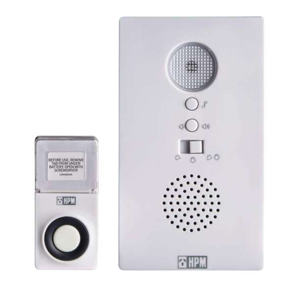 HPM Illuminated Battery Operated Wireless Door Chime Range White 100mm