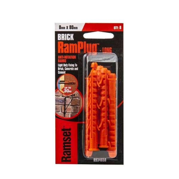 Ramset Brick Ramplug Long Anti-Rotation Barbs 8 x 80mm - 8 Pack