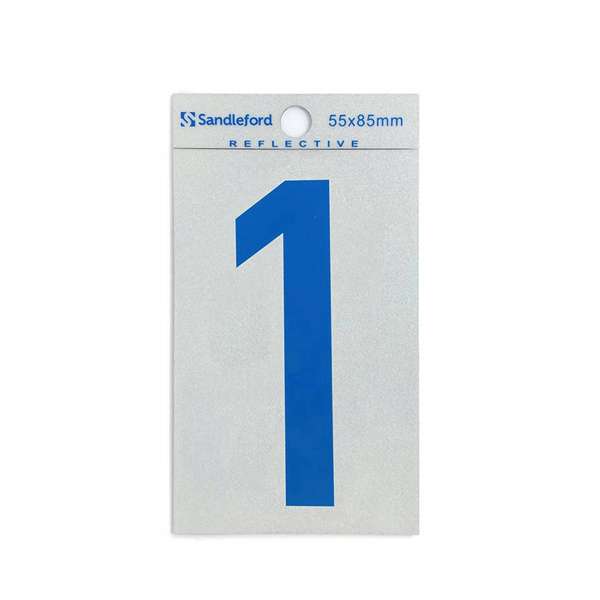 Sandleford 85mm Reflective Blue Self Adhesive House Number 1