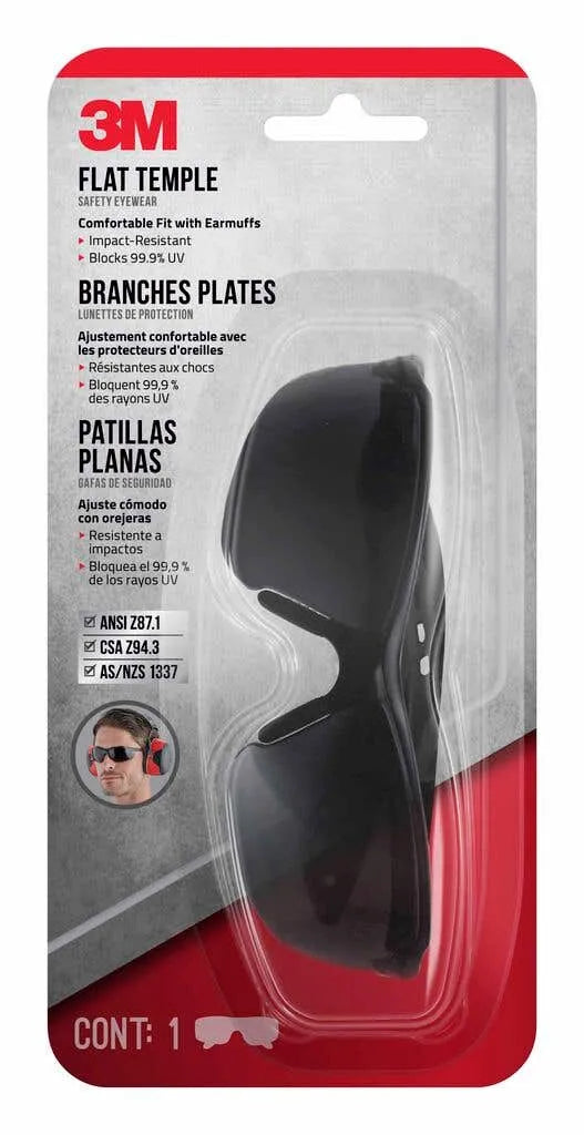 3M Flat Temple Safety Glasses Grey Lens