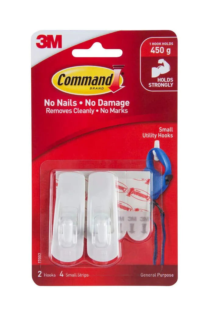 3M Self Stick Utility White Hook 2pk