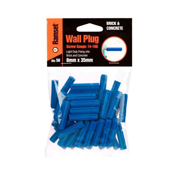 Ramset Wall Plug Blue 8 x 35mm (50pk)