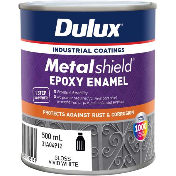 Dulux 500ML Metalshield Epoxy Enamel Gloss Paint Vivid White