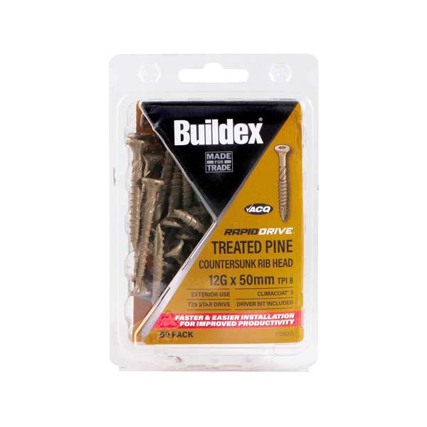 Buildex Screw T25 Star Drive Treated Pine Climacoat 12g x 50mm - 50 Pack