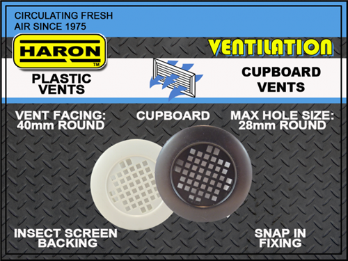 Haron Cupboard Vent Plastic White 40mm 2 Pack