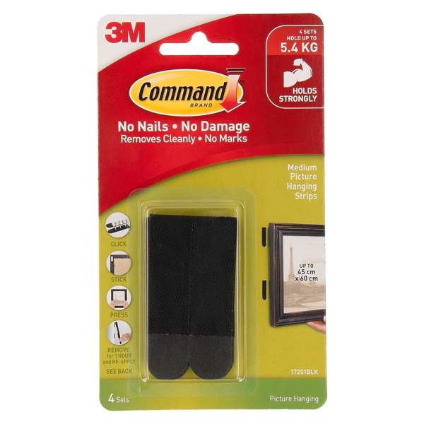 Command Picture Hanging Strips Black Medium - 4 Pack