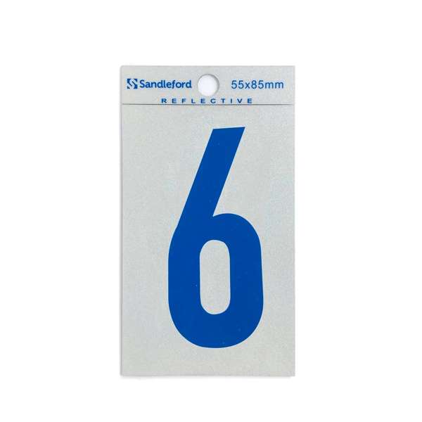 Sandleford 85mm Reflective Blue Self Adhesive House Number 6