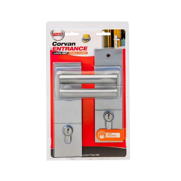 Lane Buckingham Corvan Lockset Double Cylinder Brushed Satin Chrome