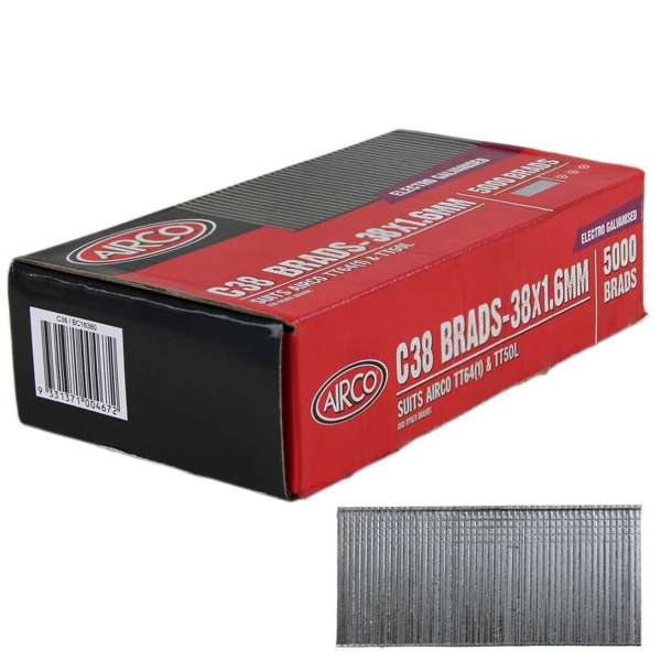 Airco C38 Brad Nails 38 x 1.6mm - Box of 5000