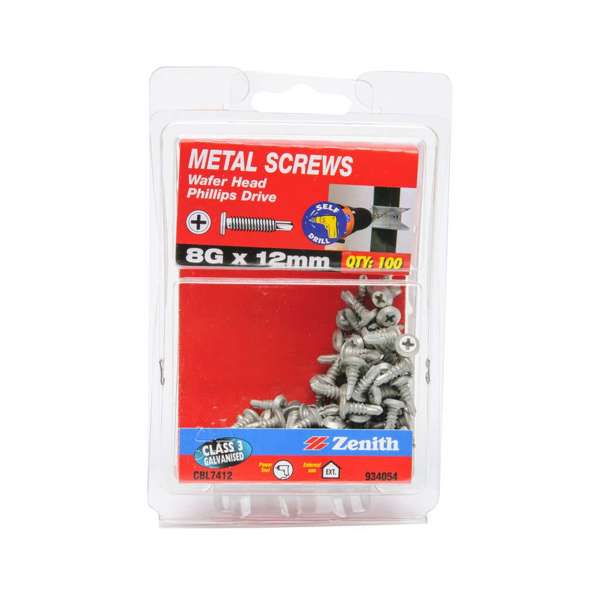 Zenith Metal Screws Wafer Head 8-18 x 12mm - 100 Pack