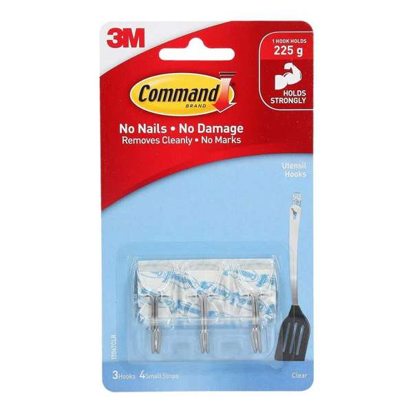 Command Utensil Hook Clear - 3 Pack