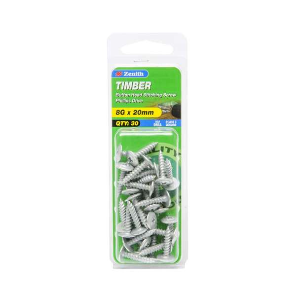 Zenith Timber Screws Button Galvanised 8G x 20mm - 30 Pack