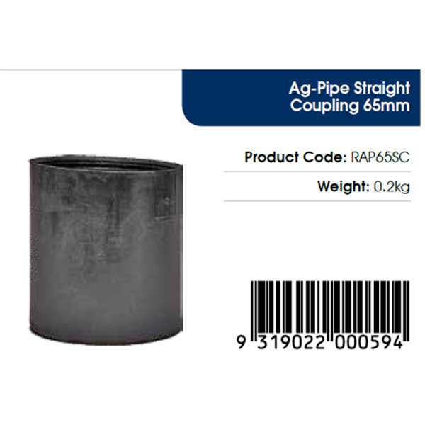 Reln AgPipe Straight Coupling 65mm