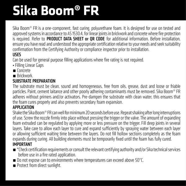 Sika Boom FR Fire Rated Expanding PU Foam 750ml