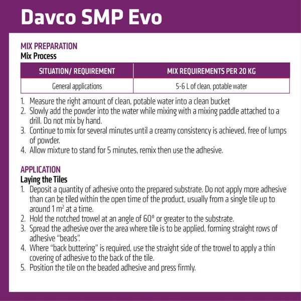 Davco Adhesive Tile SMP Evo 20kg