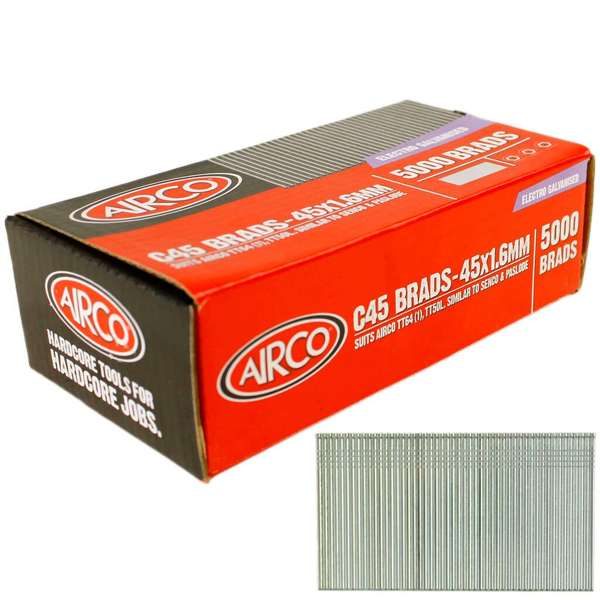 Airco C45 Brad Nails 1.6 x 45mm - Box of 5000