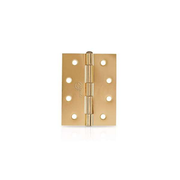 Trio Door Butt Hinge Fixed Pin Brass Plated 100 x 75 x 1.6mm