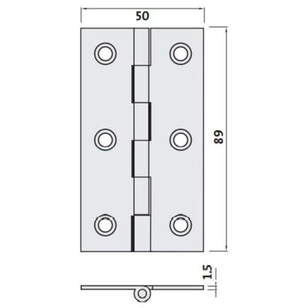 Trio Door Hinge Solid Brass 90 x 50 x 1.90mm - CD2