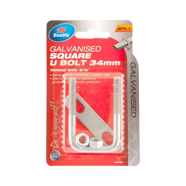 Zenith Square U Bolt Galvanised 34mm - 1 Pack