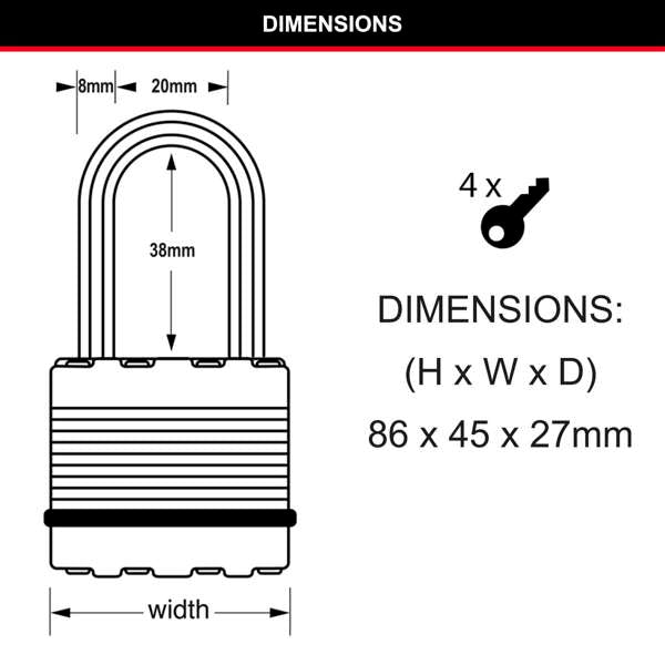 Master Lock Magnum Laminated Padlocks 45mm - 4 Pack