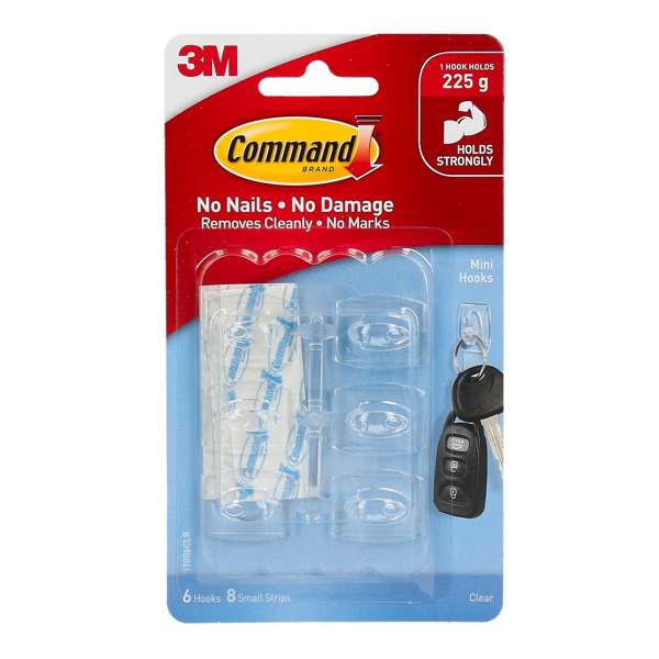 Hooks Mini Clear 8 strips Pk6