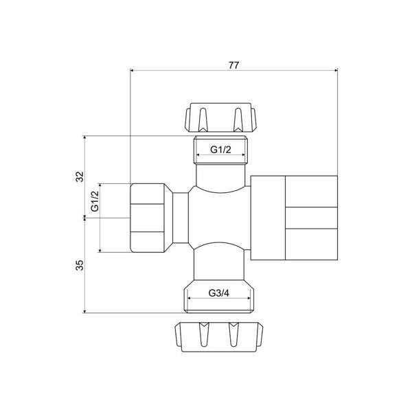 Mildon 3 Way Washing Machine Cock 1/4 Turn Chrome