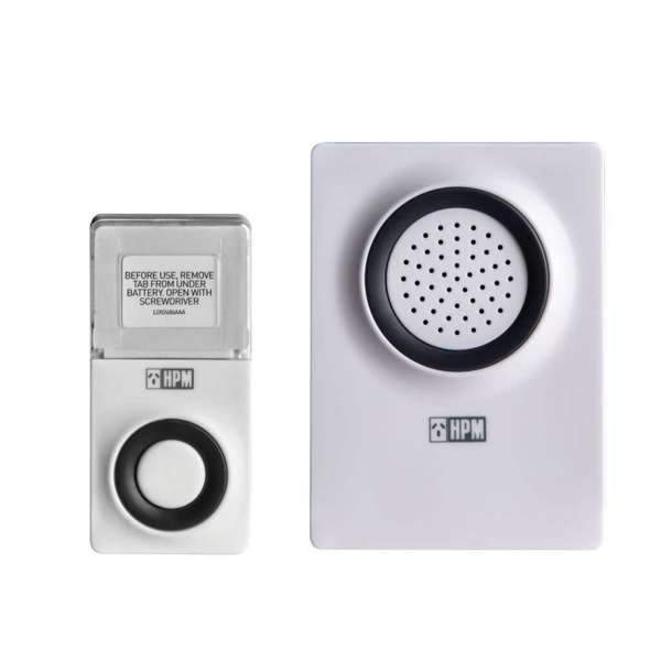 HPM Battery Operated Wireless Door Chime Range White 100m