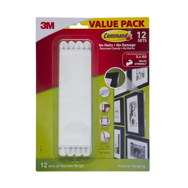 Command Picture Hanging Strip White Narrow - 4 Pack