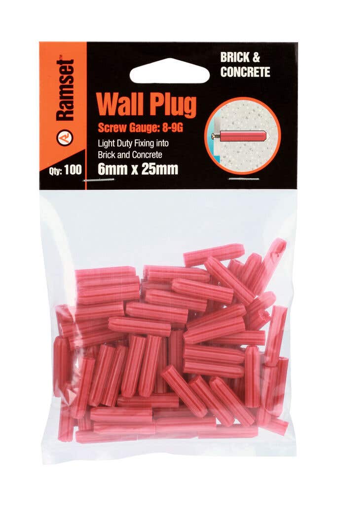 Ramset Wall Plug Red 6 x 25mm 100pk