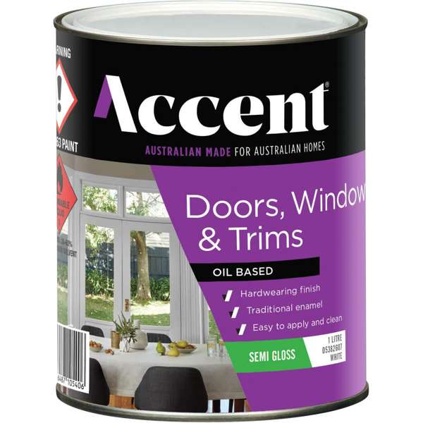 Accent Doors, Windows & Trims Oil Based Semi Gloss White 1L