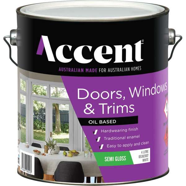 Accent Doors, Windows & Trims Oil Based Semi Gloss White 4L