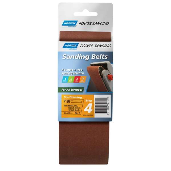 Norton Belt Cloth 75 x 457mm P120 Grit - 2 Pack