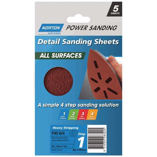 Norton Sanding Sheet P40 Grit 98 x 138mm - 5 Pack