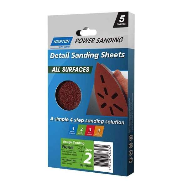 Norton Sanding Sheet P60 Grit 98 x 138mm - 5 Pack