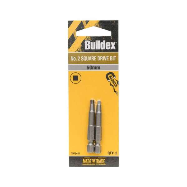 Buildex Bit Screwdriver Square No.2 x 50mm - 2 Pack