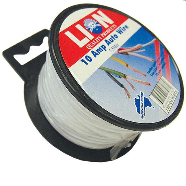 Lion 10 Amp Auto Cable White 5mm x 7.5m