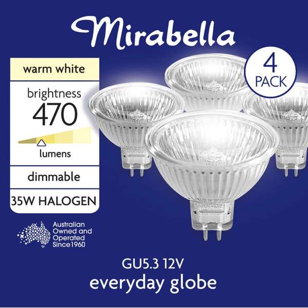 Mirabella Halogen GU5.3 Globe Warm White Dimmable 35W - 4 Pack