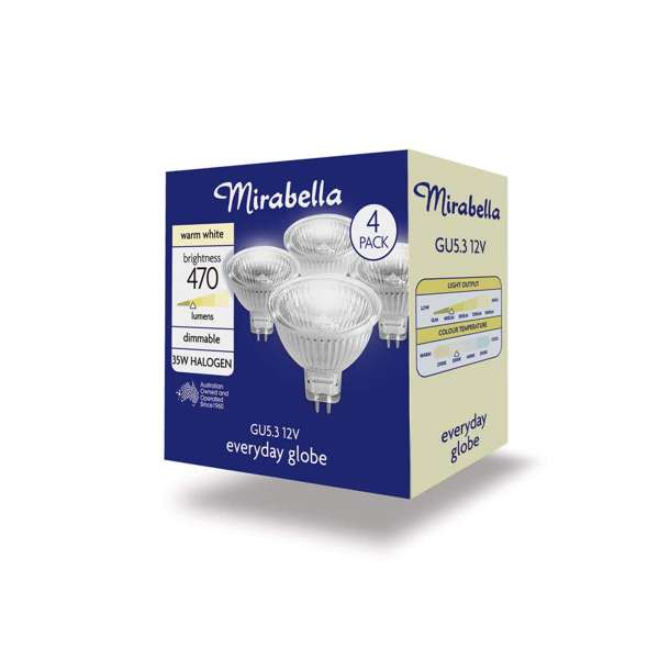 Mirabella Halogen GU5.3 Globe Warm White Dimmable 35W - 4 Pack