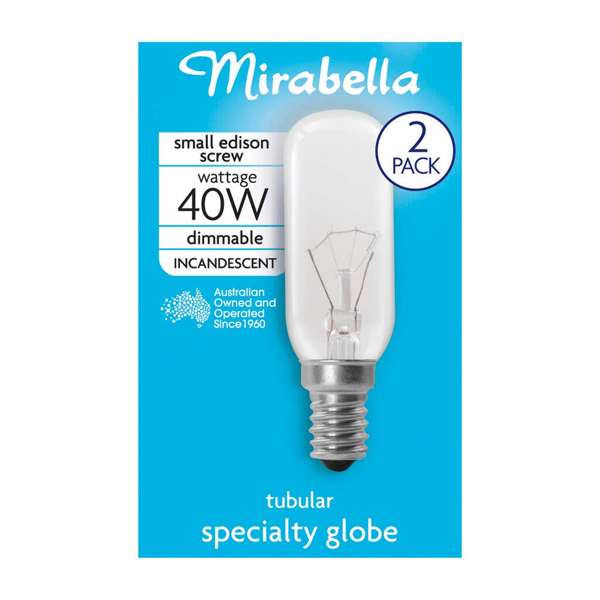 Mirabella Tubular Globe 40W SES Clear - 2 Pack