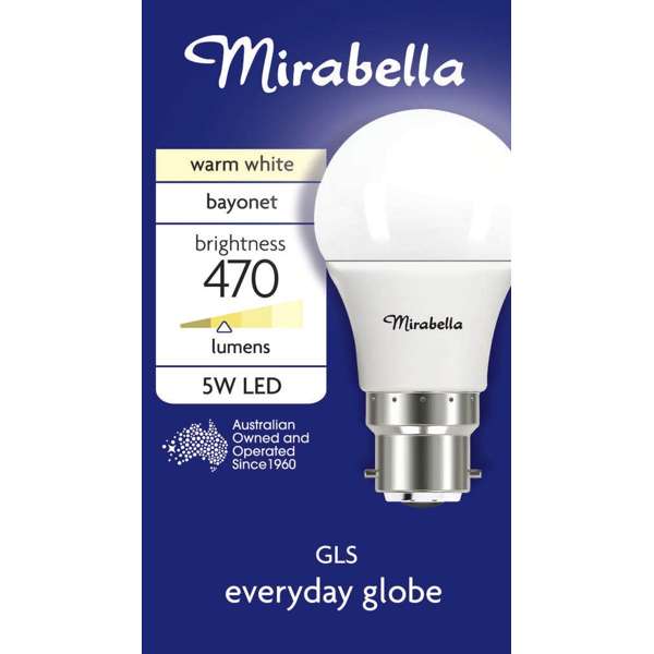 Mirabella LED GLS Globe 5W BC Warm White