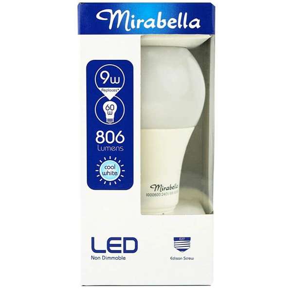 Mirabella 9W LED GLS Globe Edison Screw Non-Dimmable Cool White