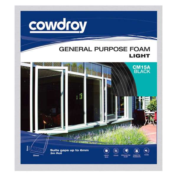 Cowdroy Seal Foam Black 6 x 25mm x 3m